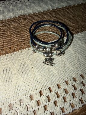 Pandora Navy and Light Blue Multi-Strand Charm Wrap Bracelet